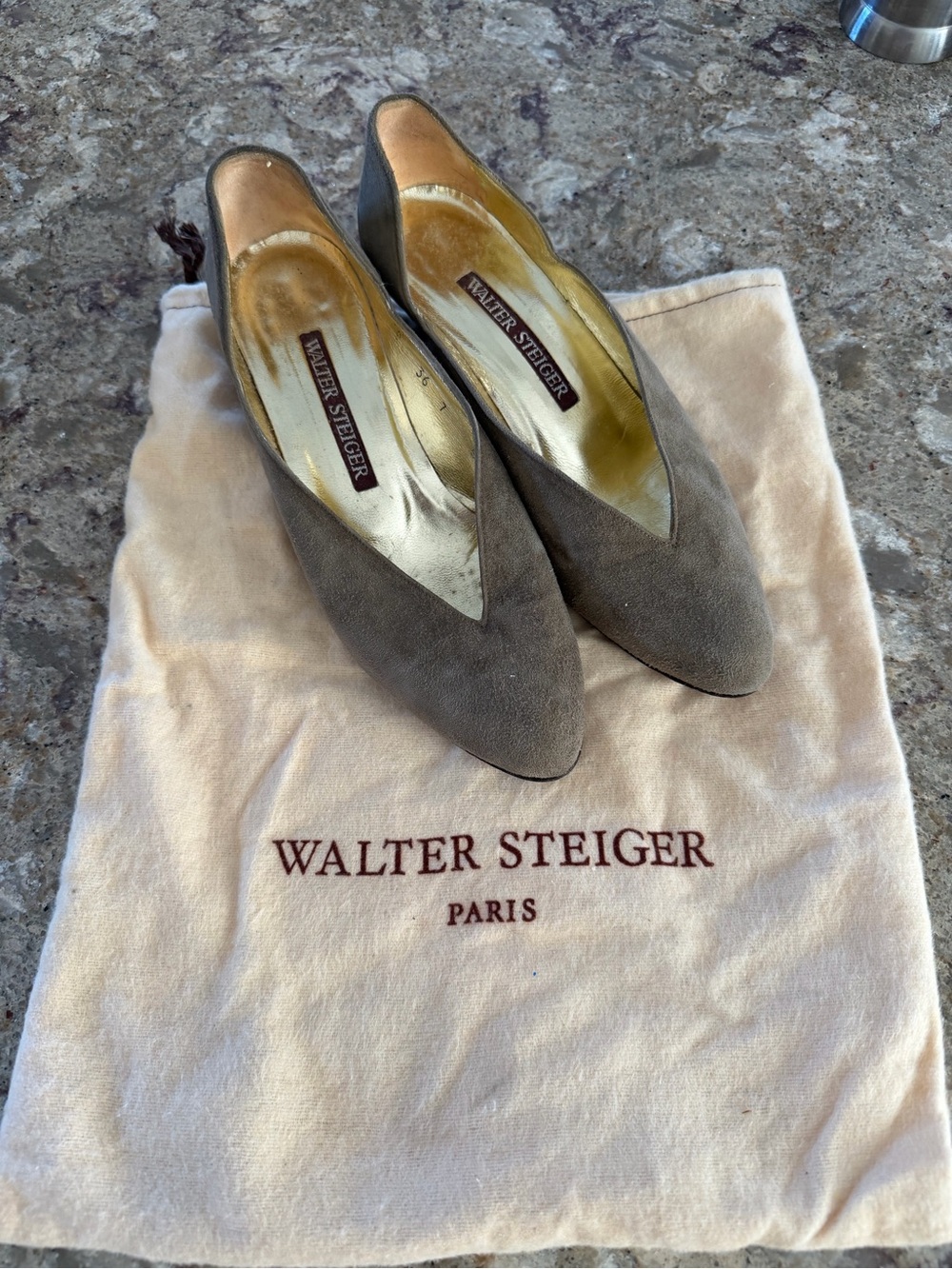 Walter Steiger Taupe Suede Pointed-Toe Pumps